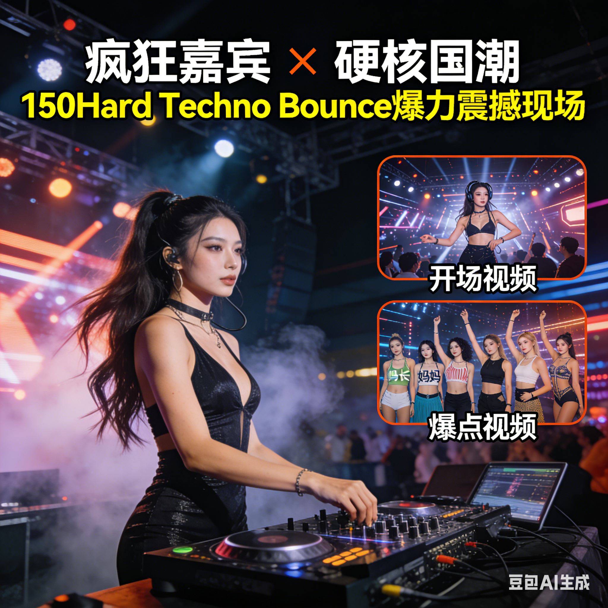 疯狂嘉宾 × 硬核国潮 150Hard Techno Bounce爆力震撼现场思路 全程高能（附声光电开场视频、爆点视频）