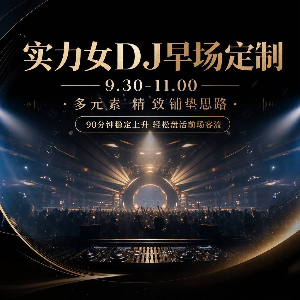 实力女DJ早场定制 9.30-11.00多元素精致铺垫思路 90分钟稳定上升 轻松盘活前场客流